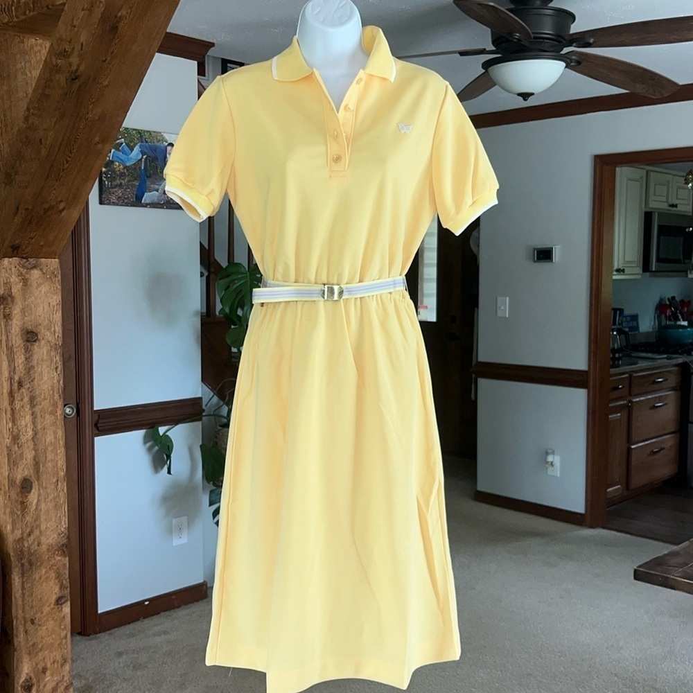 60s / 70s Vintage AVON Fashion Preppy Tennis Dress Yellow Size 11/12 w Belt